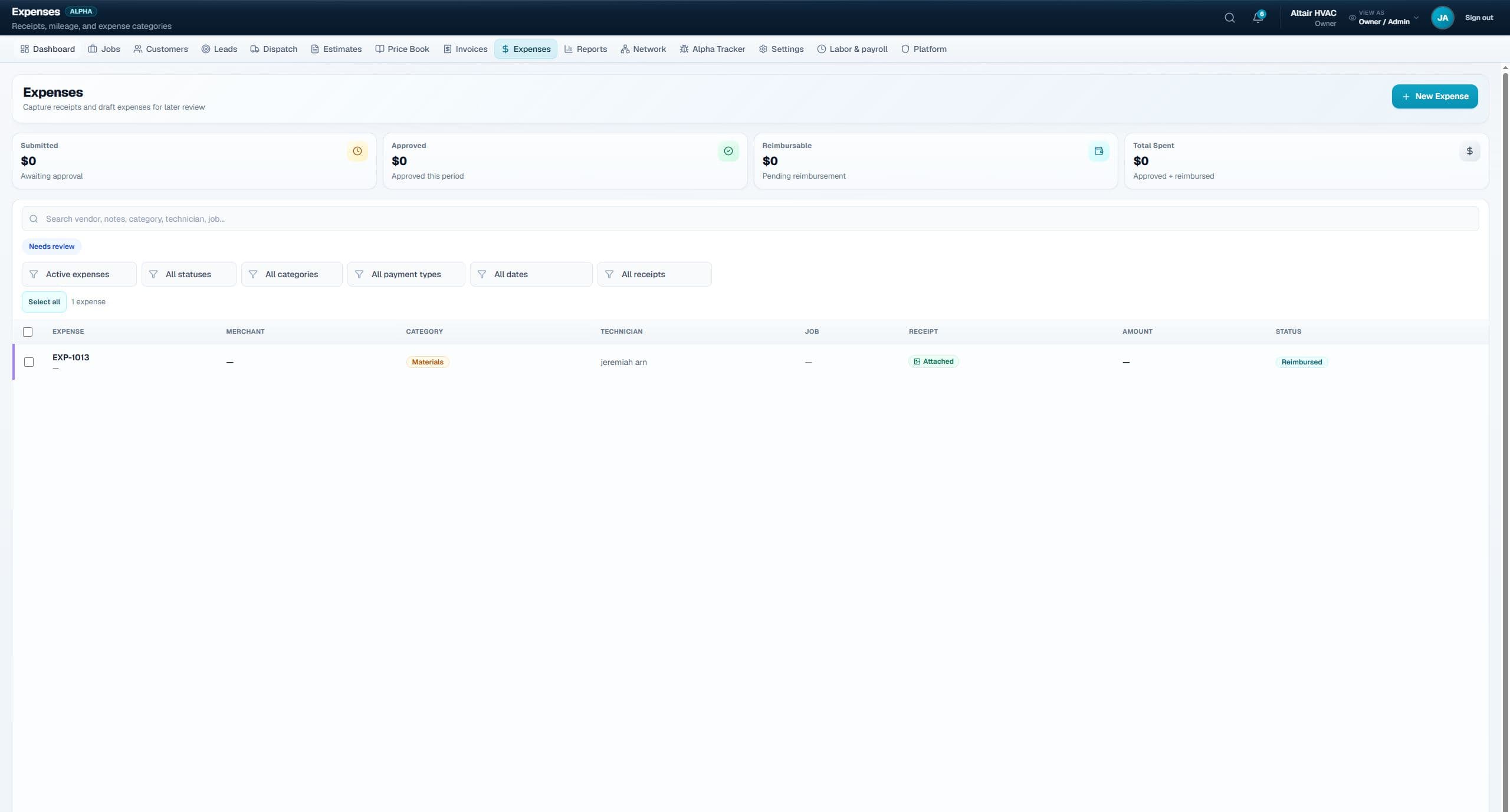 Altair OS technician mobile app with job details and status updates