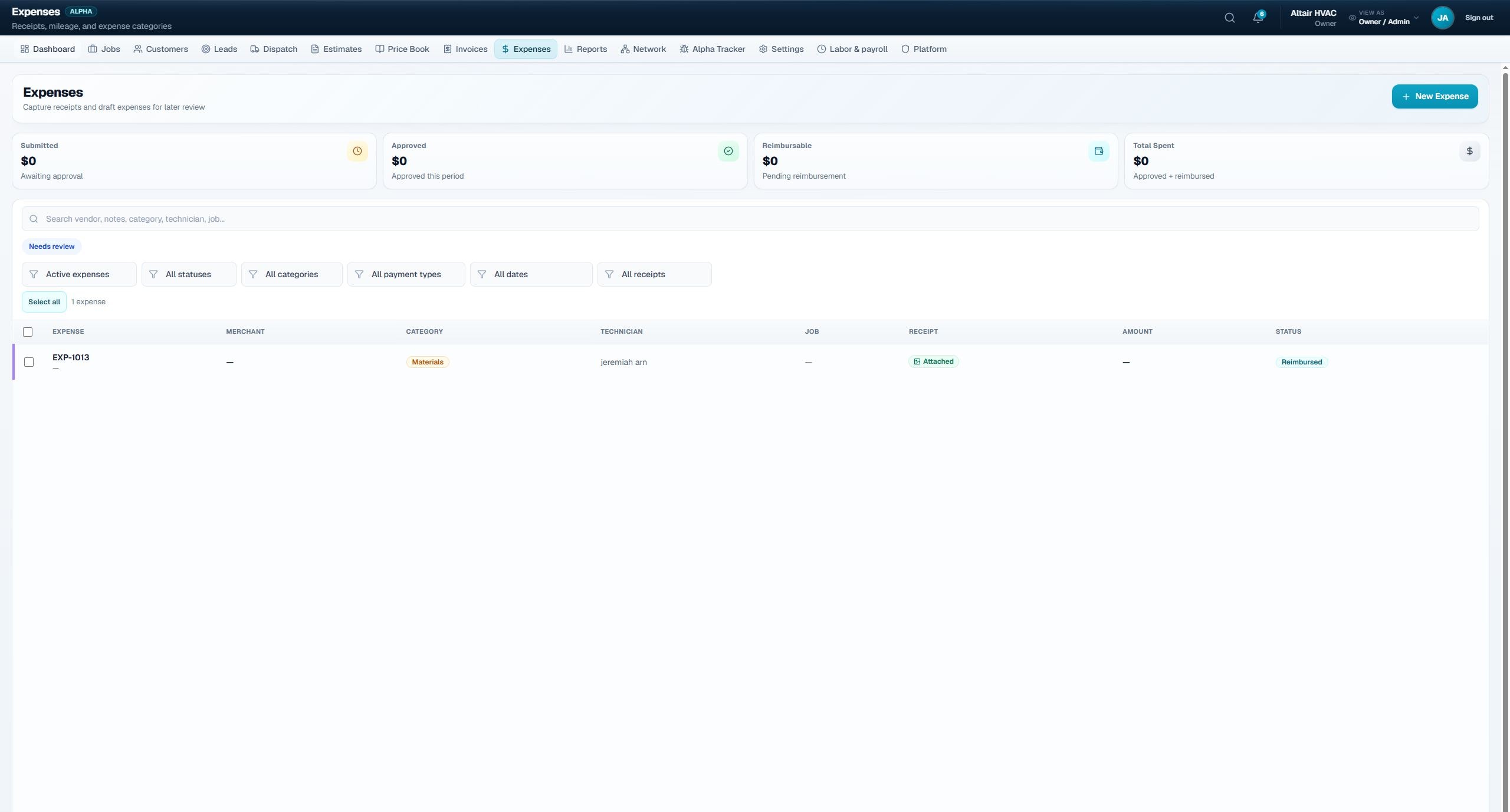 Altair OS technician mobile app with job details and status updates